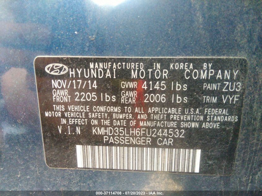 2015 HYUNDAI ELANTRA GT - KMHD35LH6FU244532