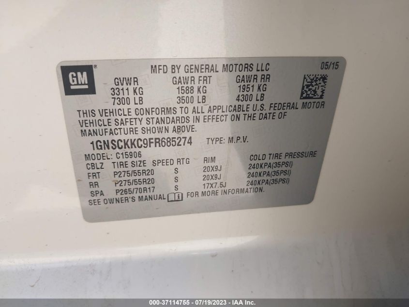 2015 CHEVROLET SUBURBAN LTZ - 1GNSCKKC9FR685274