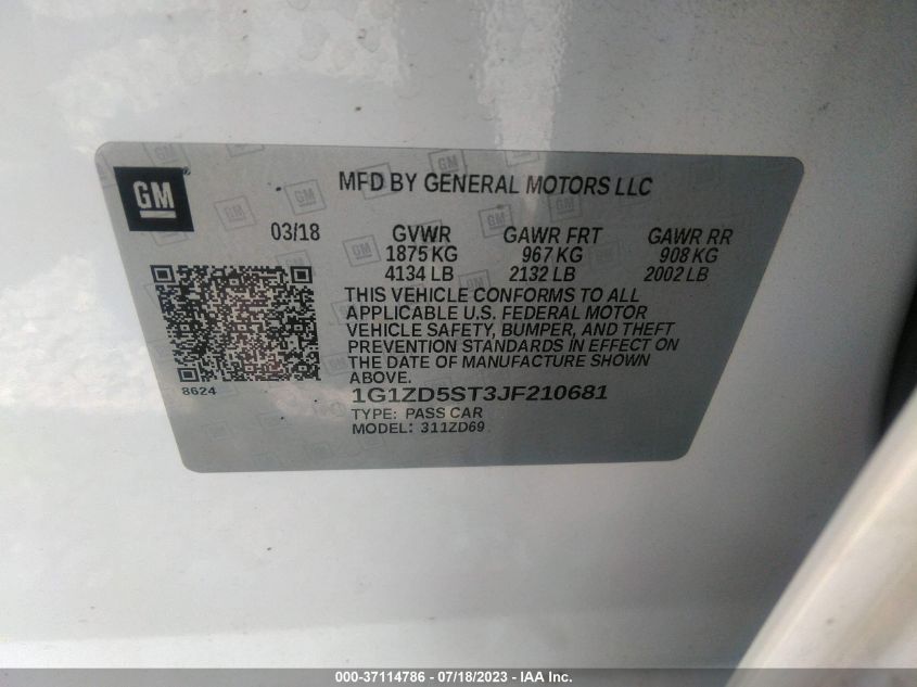 2018 CHEVROLET MALIBU LT - 1G1ZD5ST3JF210681