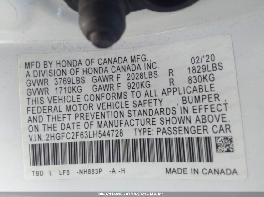 2020 HONDA CIVIC SEDAN LX - 2HGFC2F63LH544728
