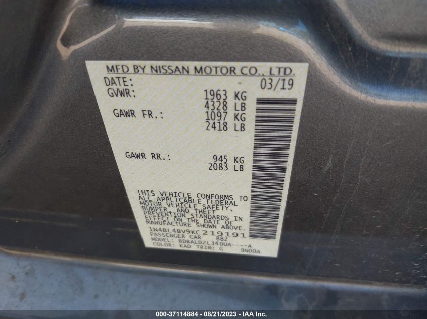 2019 NISSAN ALTIMA 2.5 S - 1N4BL4BV3KC219191