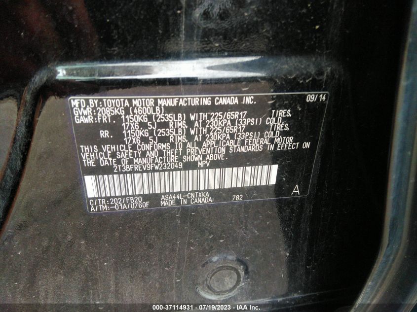 2015 TOYOTA RAV4 LE - 2T3BFREV9FW232049