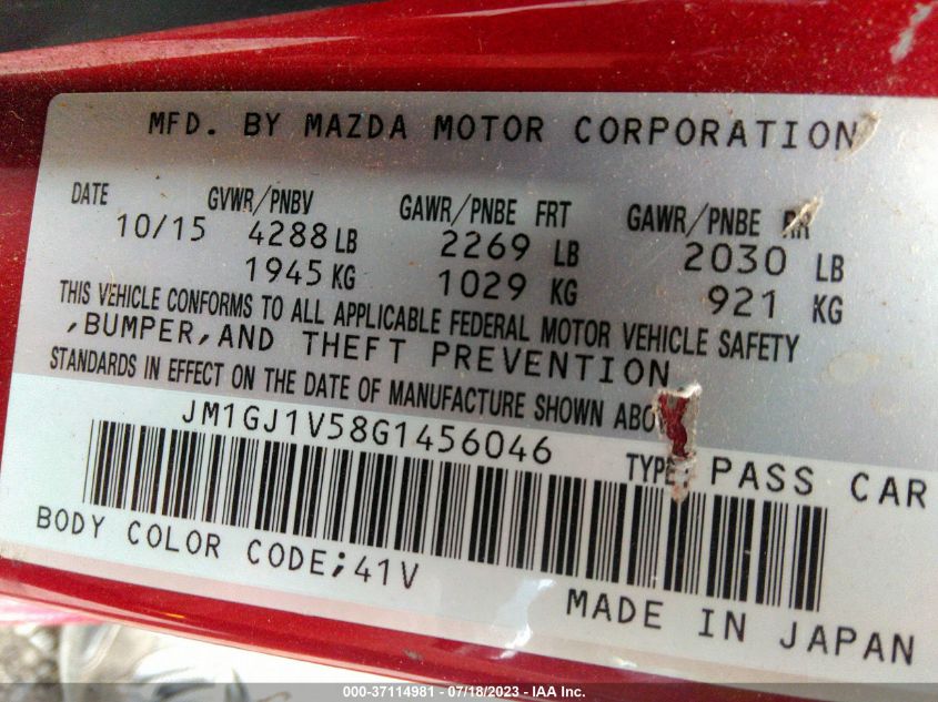 2016 MAZDA MAZDA6 I TOURING - JM1GJ1V58G1456046