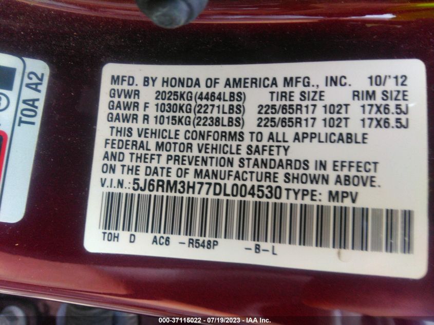 2013 HONDA CR-V EX-L - 5J6RM3H77DL004530