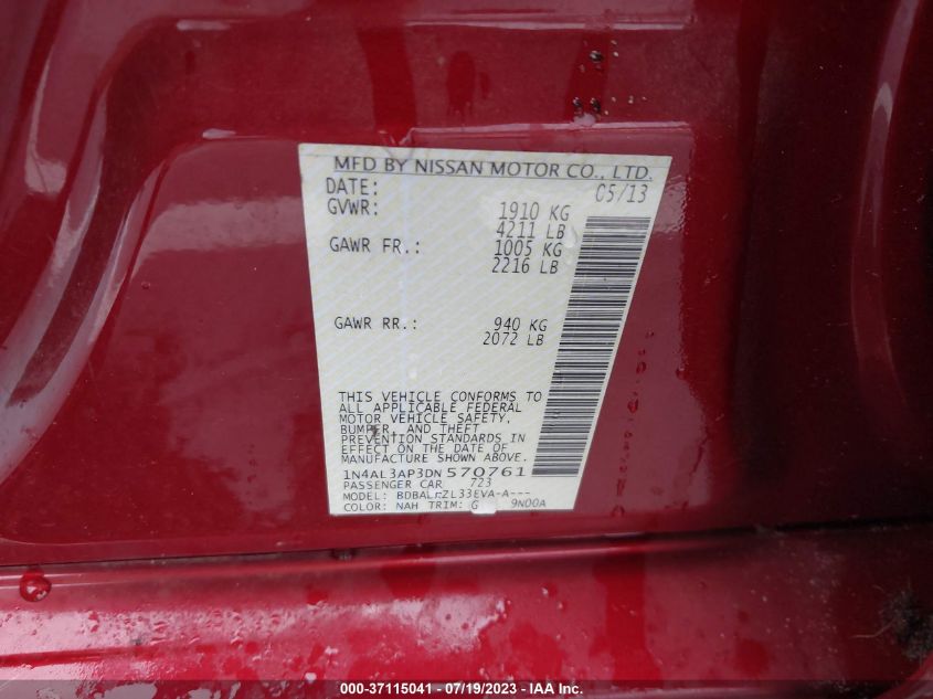 2013 NISSAN ALTIMA 2.5/S/SV/SL - 1N4AL3AP3DN570761