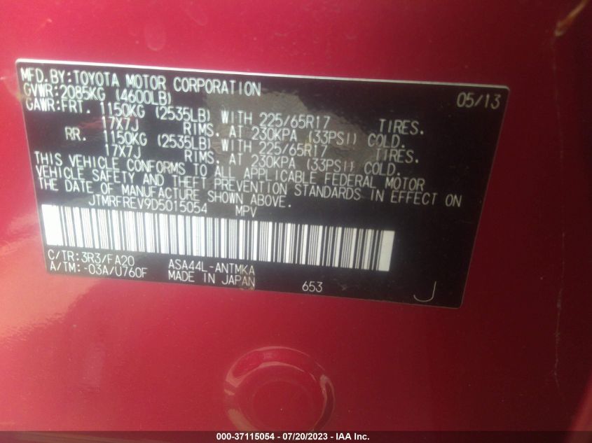 2013 TOYOTA RAV4 XLE - JTMRFREV9D5015054