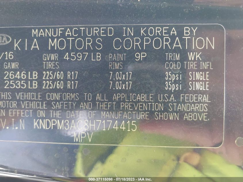 2017 KIA SPORTAGE LX - KNDPM3AC8H7174415