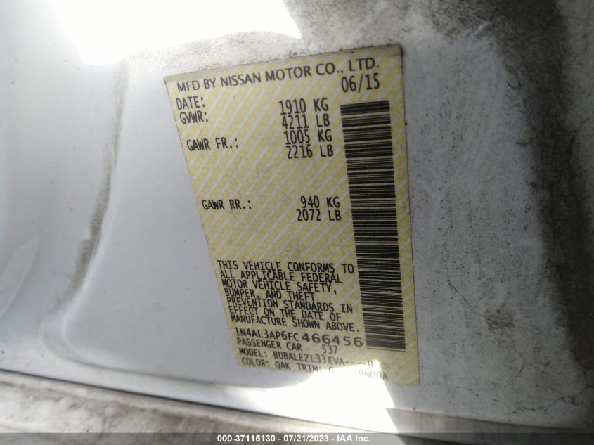 2015 NISSAN ALTIMA 2.5 S - 1N4AL3AP6FC466456