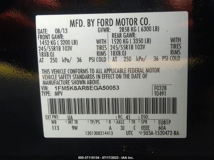 2014 FORD UTILITY POLICE 1FM5K8AR8EGA50053