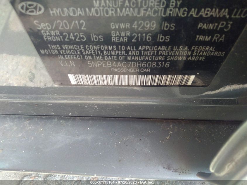 2013 HYUNDAI SONATA GLS - 5NPEB4AC7DH608316