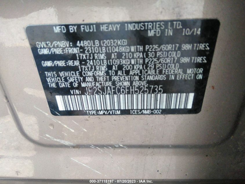 2015 SUBARU FORESTER 2.5I PREMIUM - JF2SJAFC6FH525735