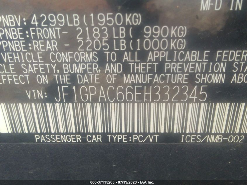2014 SUBARU IMPREZA WAGON 2.0I PREMIUM - JF1GPAC66EH332345