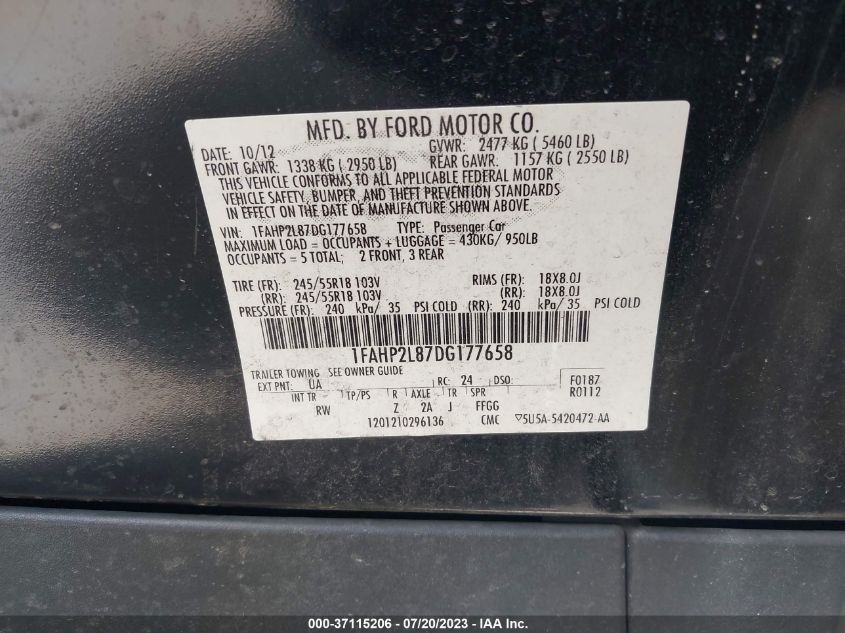 2013 FORD SEDAN POLICE INTERCEPTOR 1FAHP2L87DG177658