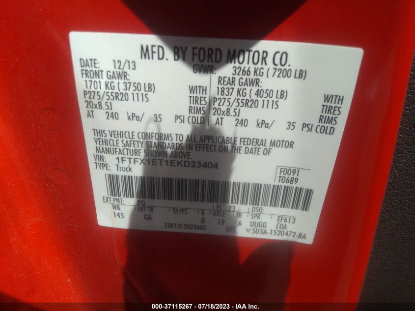 2014 FORD F-150 XL/XLT/LARIAT/FX4 - 1FTFX1ET1EKD23404