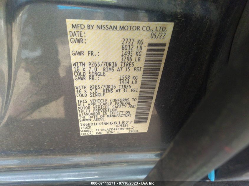 2022 NISSAN FRONTIER S - 1N6ED1EK4NN681877