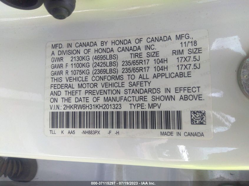 2019 HONDA CR-V LX - 2HKRW6H31KH201323