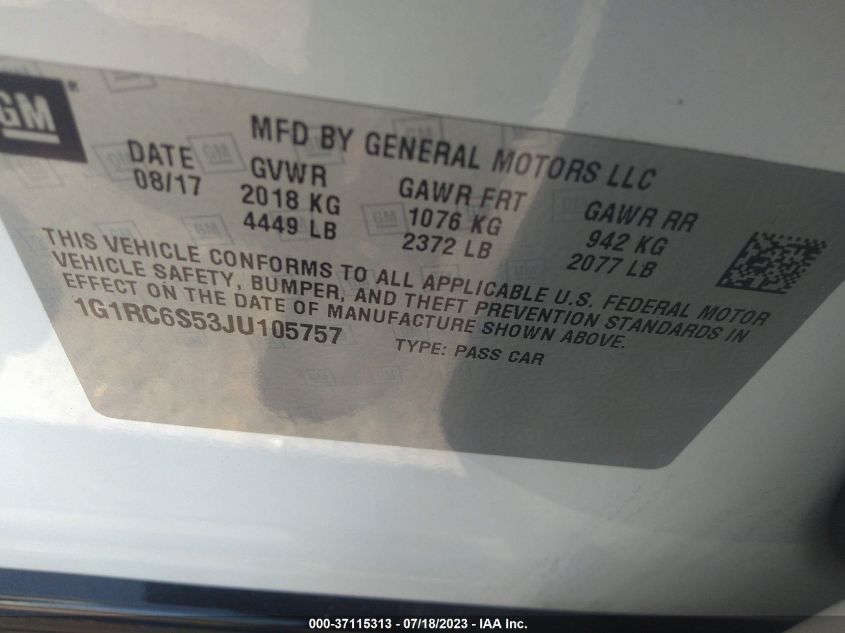 2018 CHEVROLET VOLT LT - 1G1RC6S53JU105757
