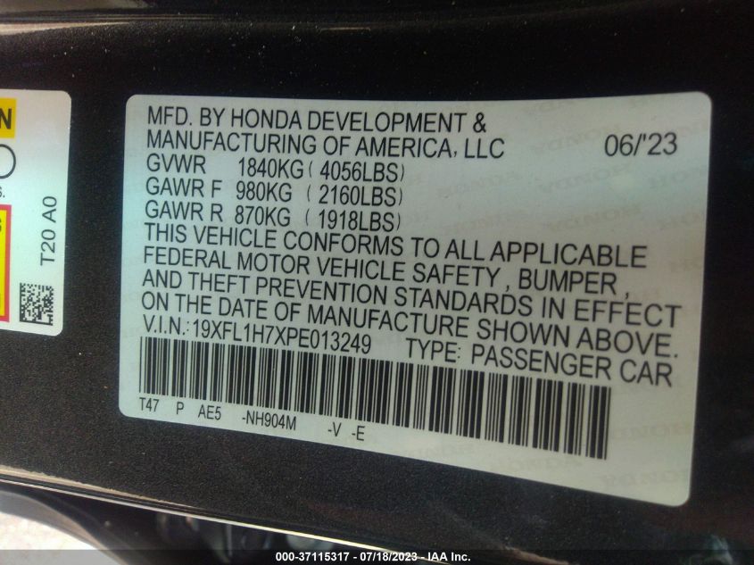 19XFL1H7XPE013249 Honda Civic EXL 9