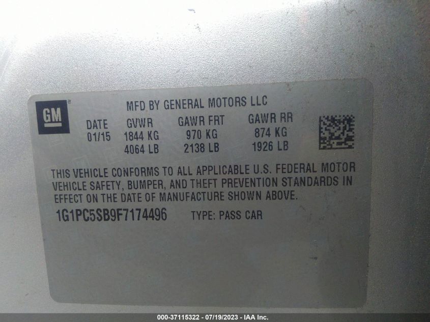 2015 CHEVROLET CRUZE LT - 1G1PC5SB9F7174496