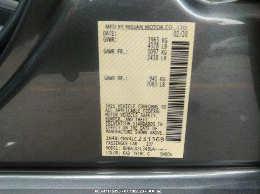 2020 NISSAN ALTIMA 2.5 S - 1N4BL4BV4LC233369