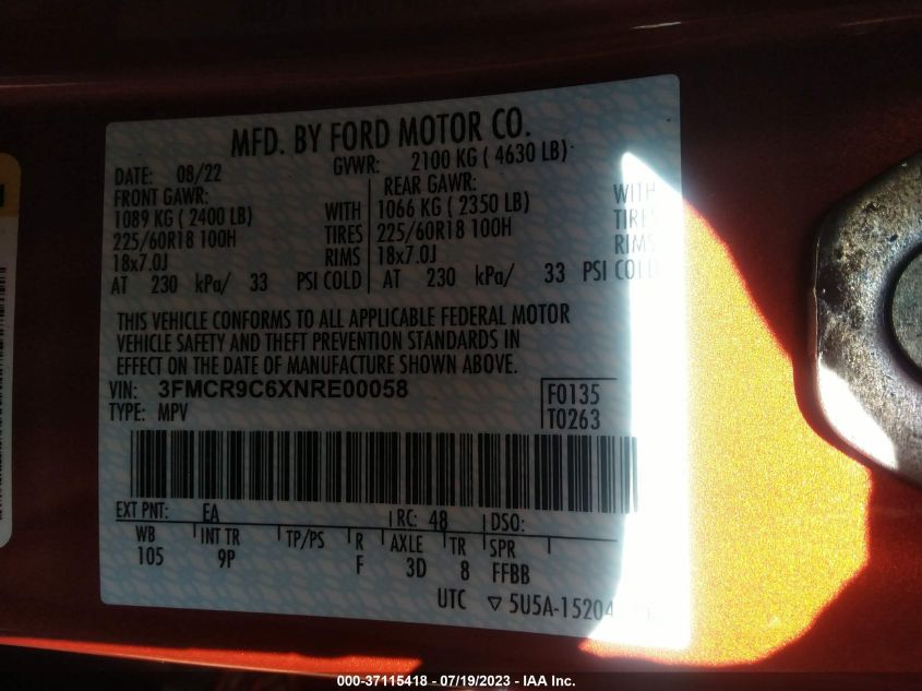 2022 FORD BRONCO SPORT OUTER BANKS - 3FMCR9C6XNRE00058