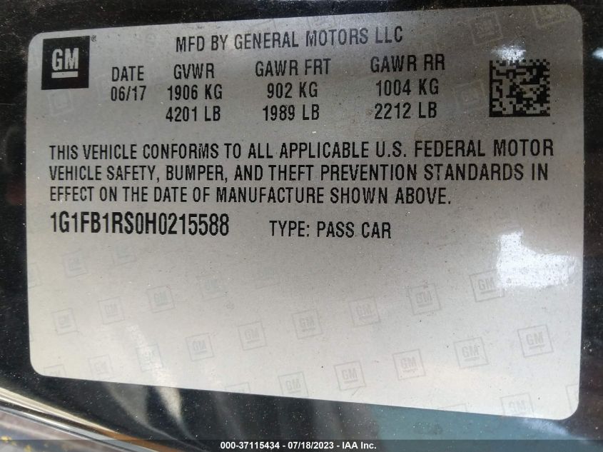 2017 CHEVROLET CAMARO 1LT - 1G1FB1RS0H0215588