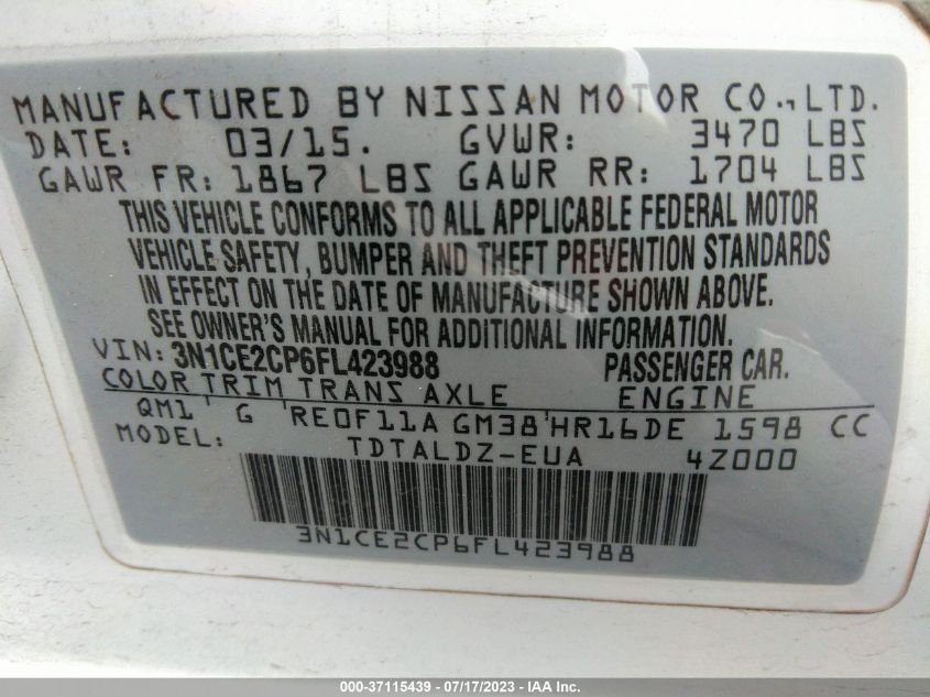 2015 NISSAN VERSA NOTE SV - 3N1CE2CP6FL423988