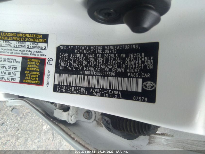 2013 TOYOTA CAMRY HYBRID LE/XLE - 4T1BD1FK0DU096606