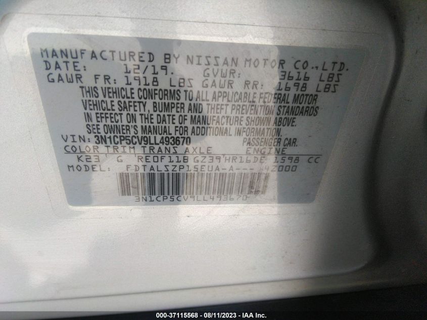 2020 NISSAN KICKS SV - 3N1CP5CV9LL493670