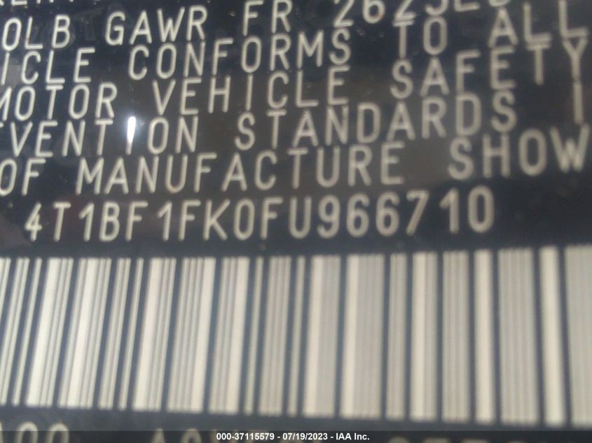 2015 TOYOTA CAMRY XLE/SE/LE/XSE - 4T1BF1FK0FU966710