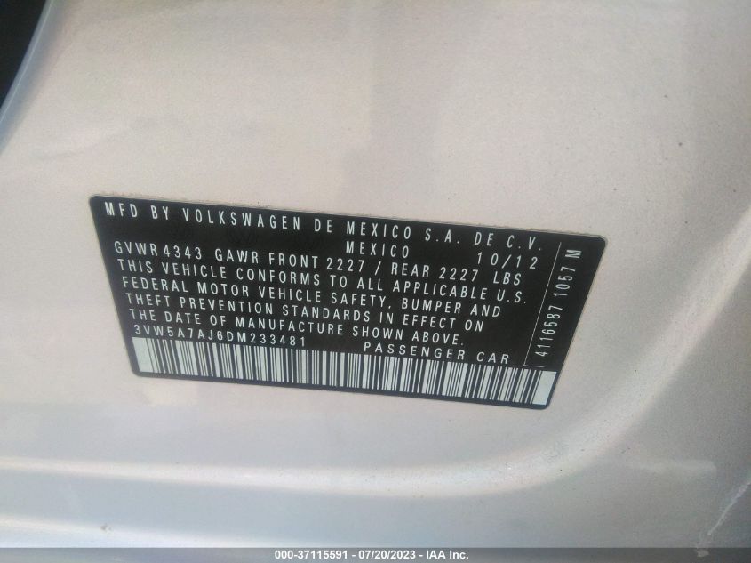 2013 VOLKSWAGEN GLI AUTOBAHN W/NAV 3VW5A7AJ6DM233481