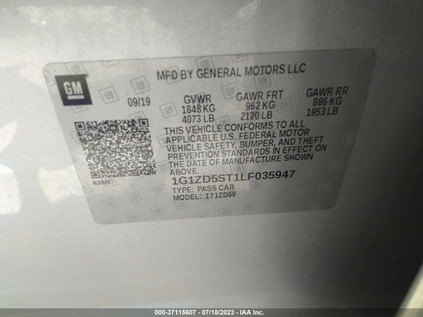 2020 CHEVROLET MALIBU LT - 1G1ZD5ST1LF035947