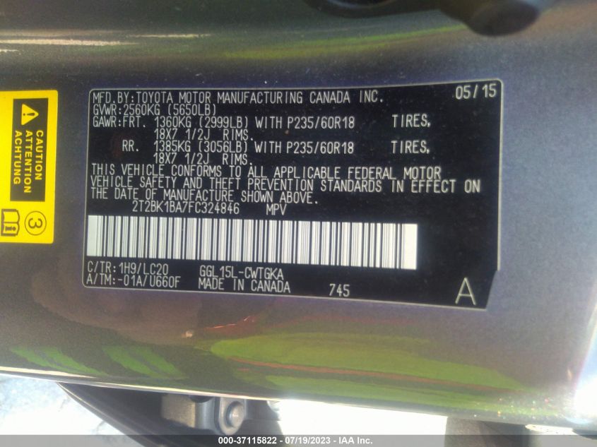 2015 LEXUS RX 350 - 2T2BK1BA7FC324846