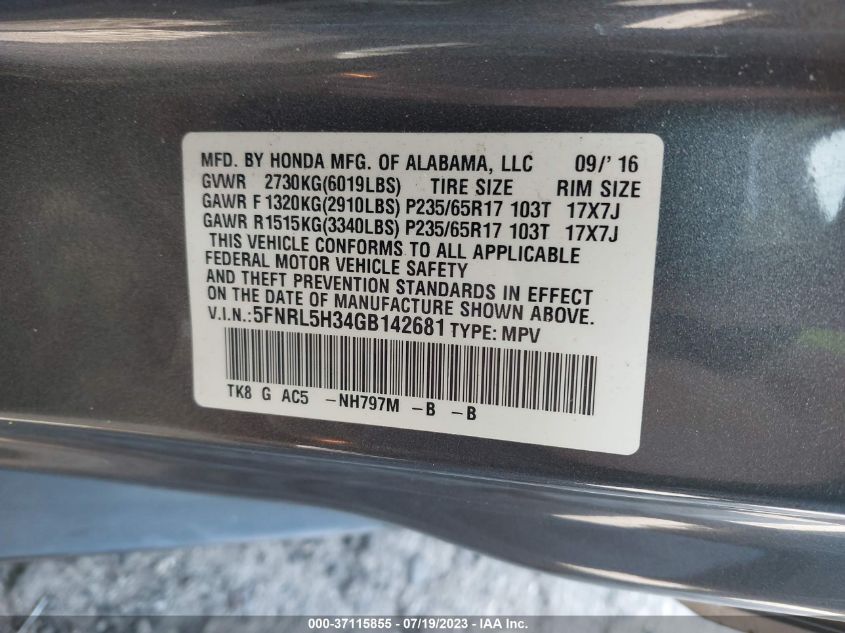 2016 HONDA ODYSSEY SE - 5FNRL5H34GB142681