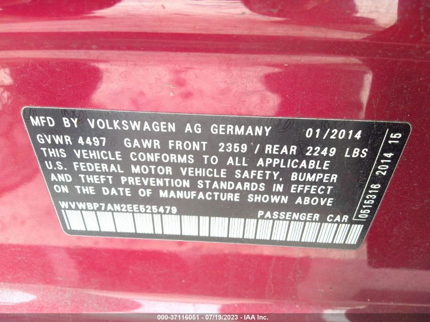 2014 VOLKSWAGEN CC SPORT - WVWBP7AN2EE525479