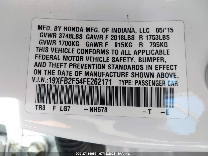 2015 HONDA CIVIC SEDAN LX - 19XFB2F54FE262171