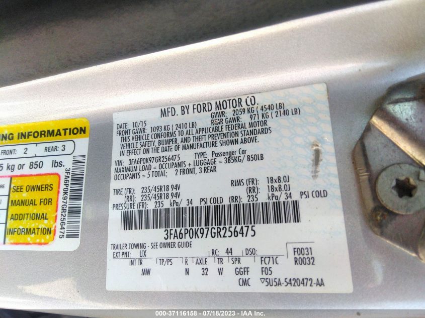 2016 FORD FUSION TITANIUM - 3FA6P0K97GR256475
