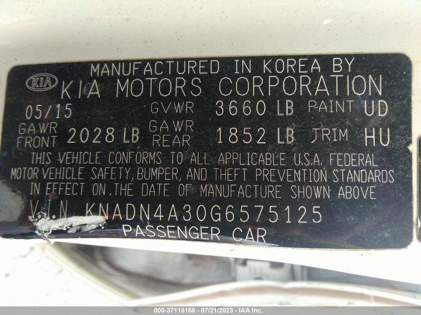 2016 KIA RIO EX - KNADN4A30G6575125