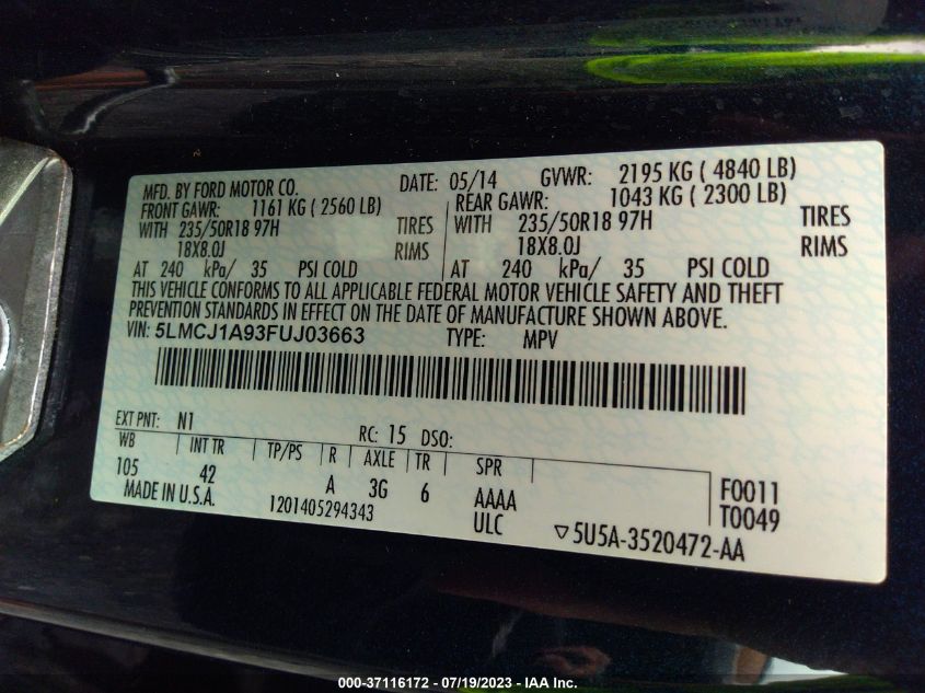 2015 LINCOLN MKC - 5LMCJ1A93FUJ03663