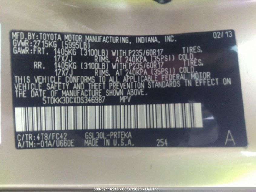 2013 TOYOTA SIENNA LE - 5TDKK3DCXDS346987