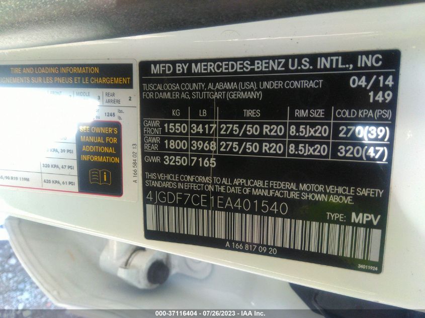 2014 MERCEDES-BENZ GL-CLASS GL 450 - 4JGDF7CE1EA401540