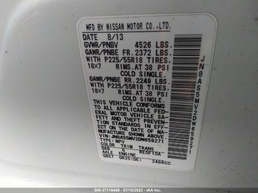 2013 NISSAN ROGUE SL - JN8AS5MV2DW659271