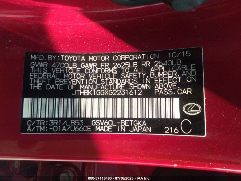 2016 LEXUS ES 350 - JTHBK1GGXG2231612