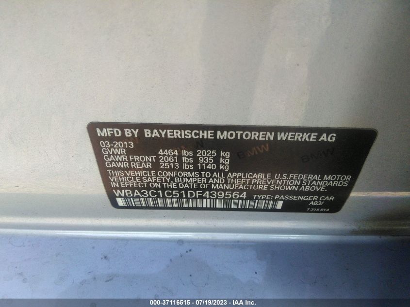 2013 BMW 3 SERIES 328I - WBA3C1C51DF439564