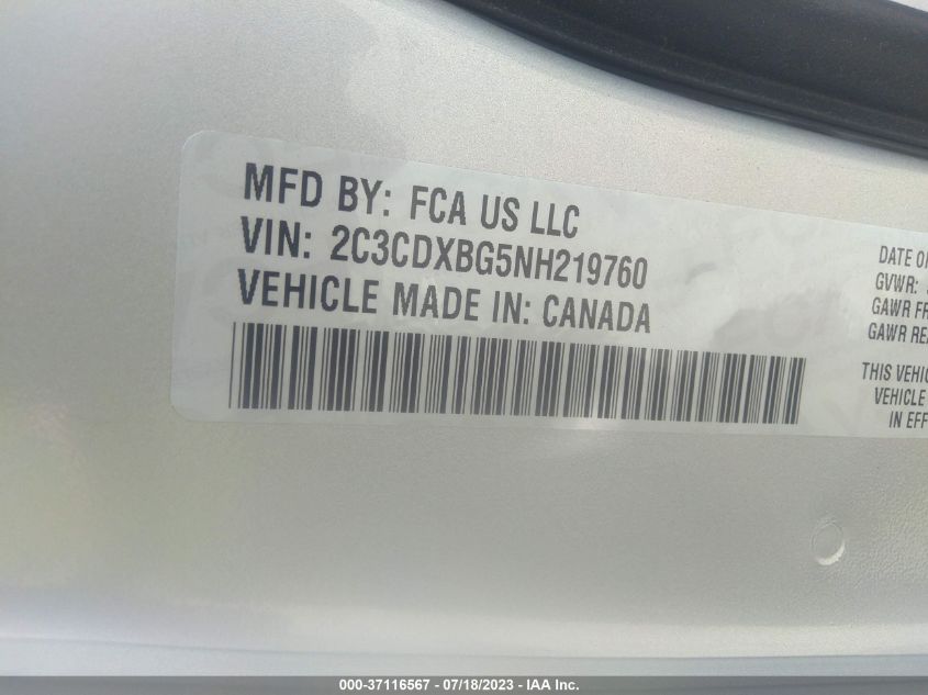 2022 DODGE CHARGER SXT - 2C3CDXBG5NH219760