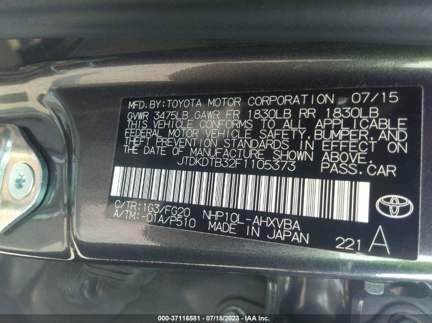 2015 TOYOTA PRIUS C - JTDKDTB32F1105373