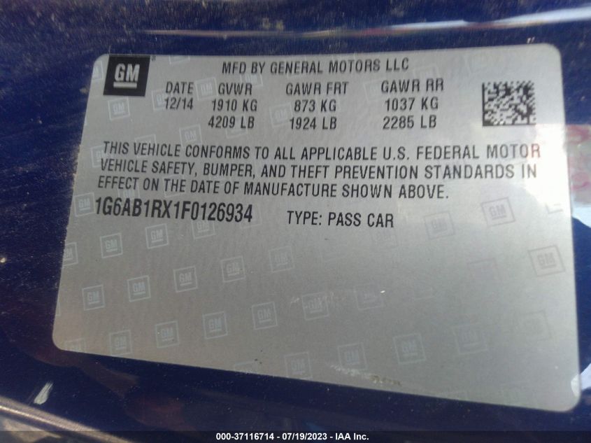 2015 CADILLAC ATS COUPE LUXURY RWD 1G6AB1RX1F0126934