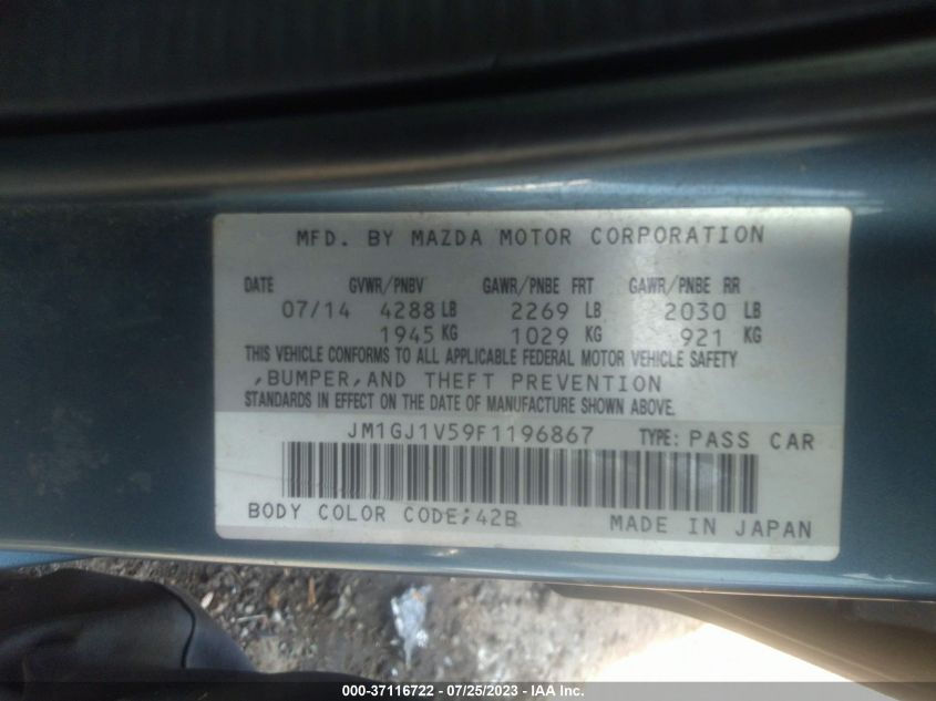 2015 MAZDA MAZDA6 I TOURING - JM1GJ1V59F1196867