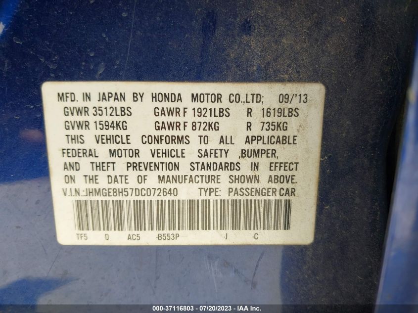 2013 HONDA FIT SPORT - JHMGE8H57DC072640