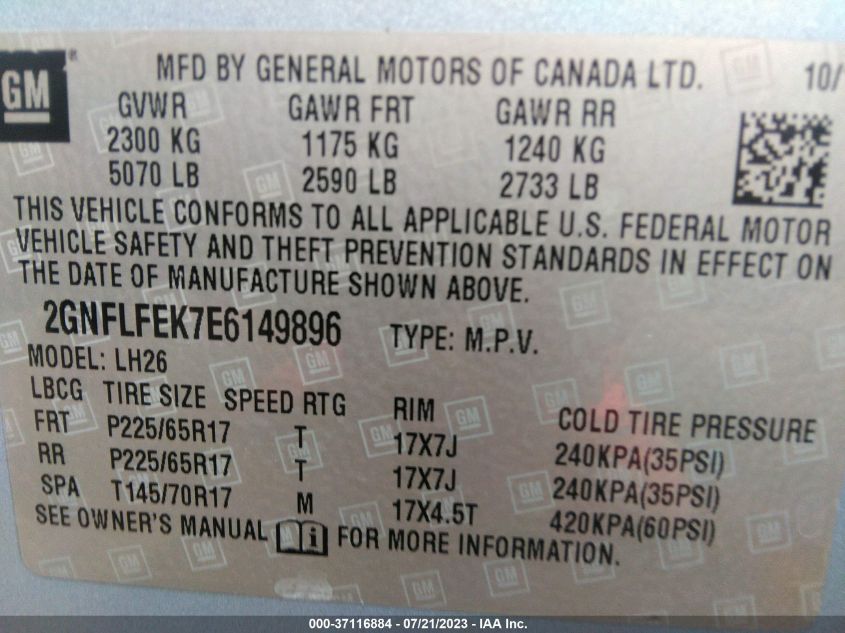 2014 CHEVROLET EQUINOX LT - 2GNFLFEK7E6149896